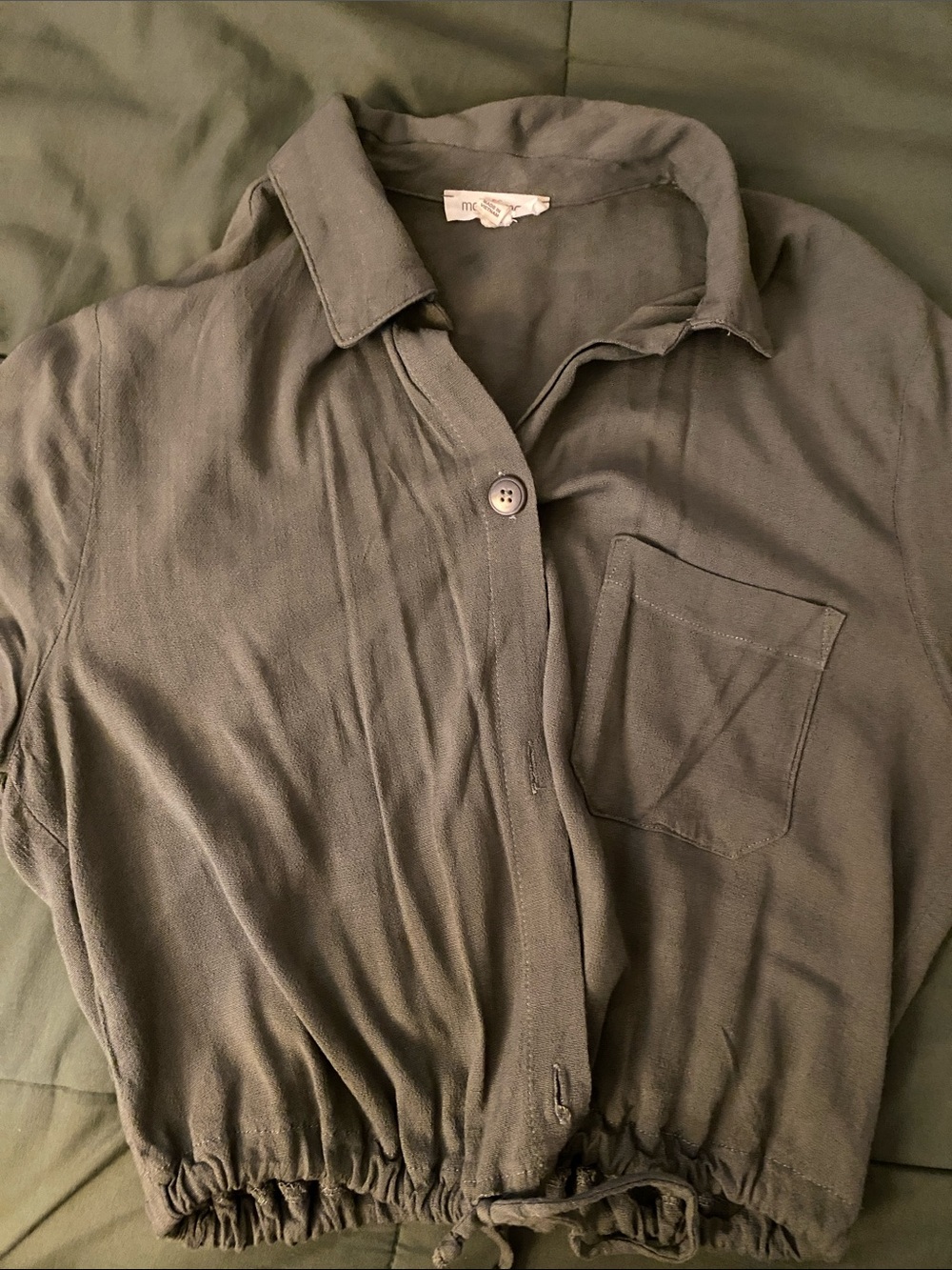 Relaxed Olive Green Button-Front Women's Top